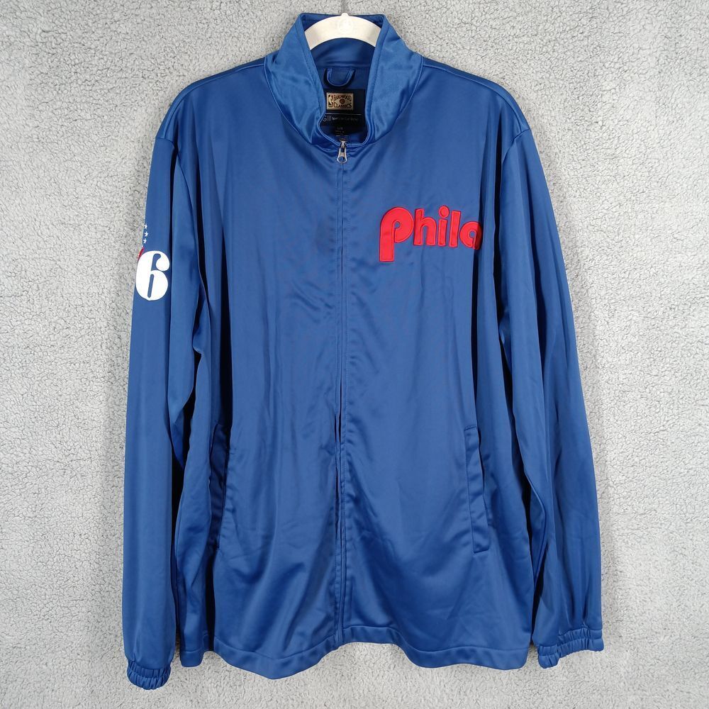 Philadelphia 76ers Hardwood Classics Men's Size Large Blue Full Zip Track Jacket